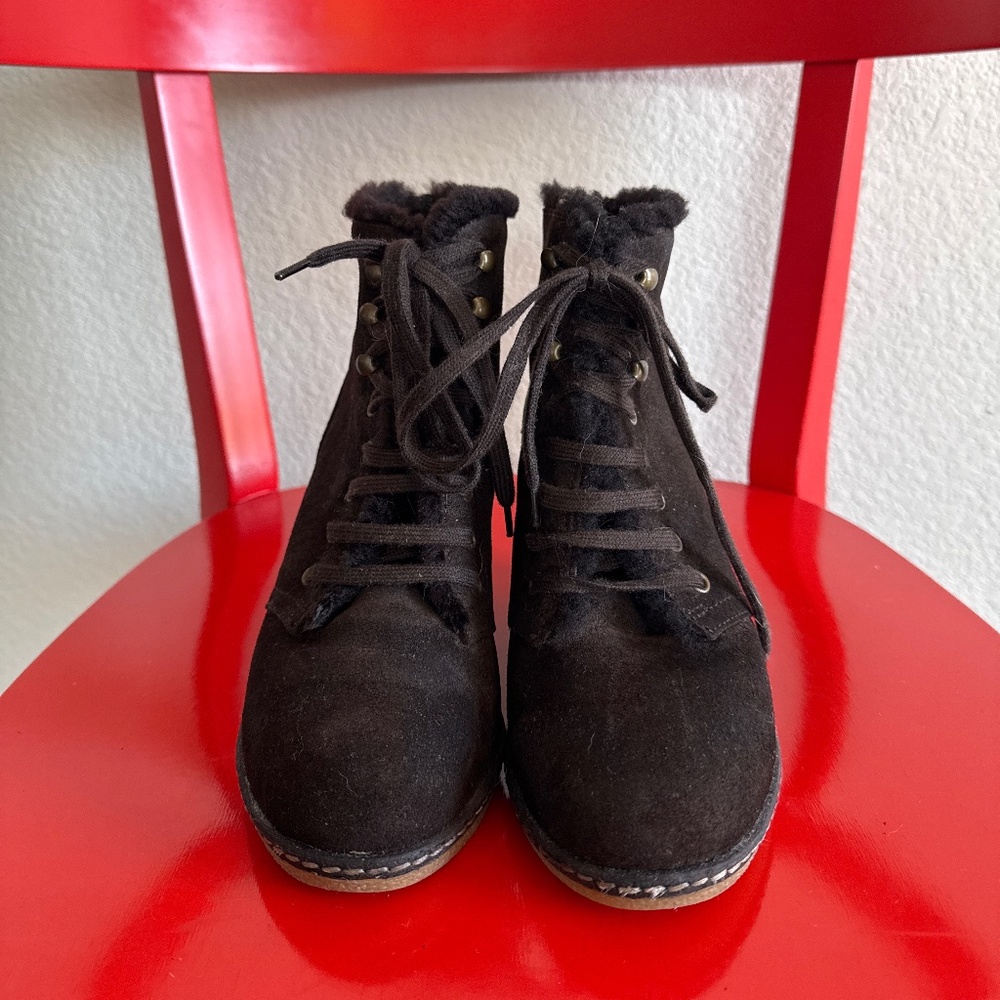 Women’s Suede Leather, Shearling-lined Wedge Ankle Boots